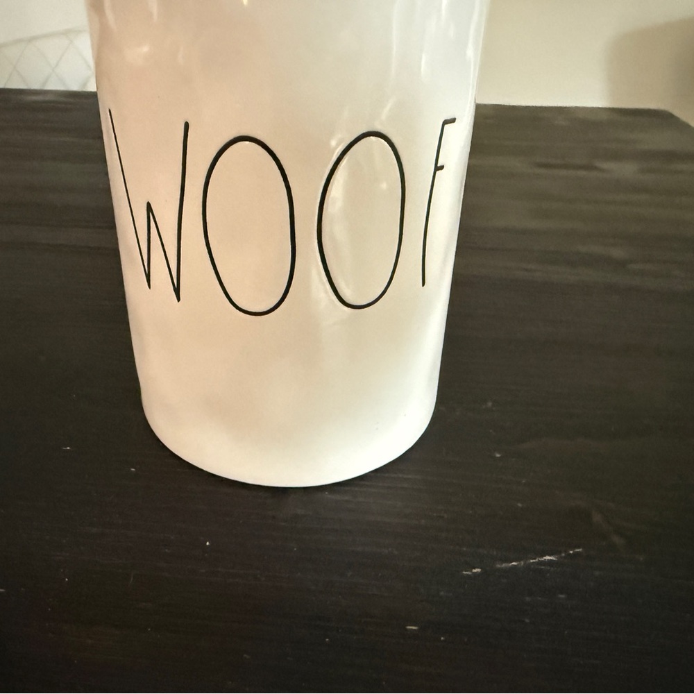 Rae Dunn WOOF Ceramic Pet Dog Treats Canister W/Lid White By Magenta - Picture 3 of 7